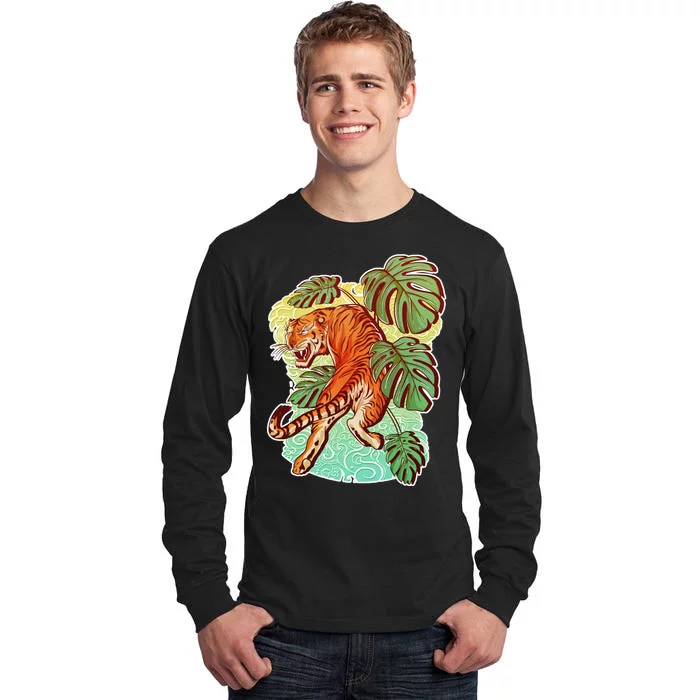 Tropical Tiger Tattoo Design Tall Long Sleeve T-Shirt