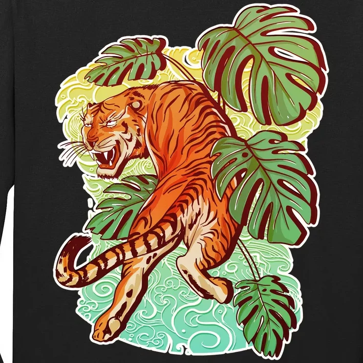 Tropical Tiger Tattoo Design Tall Long Sleeve T-Shirt