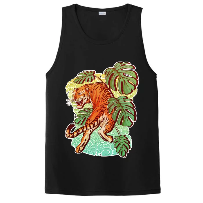 Tropical Tiger Tattoo Design Performance Tank