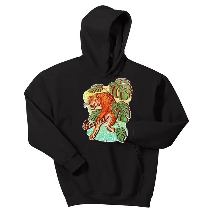 Tropical Tiger Tattoo Design Kids Hoodie