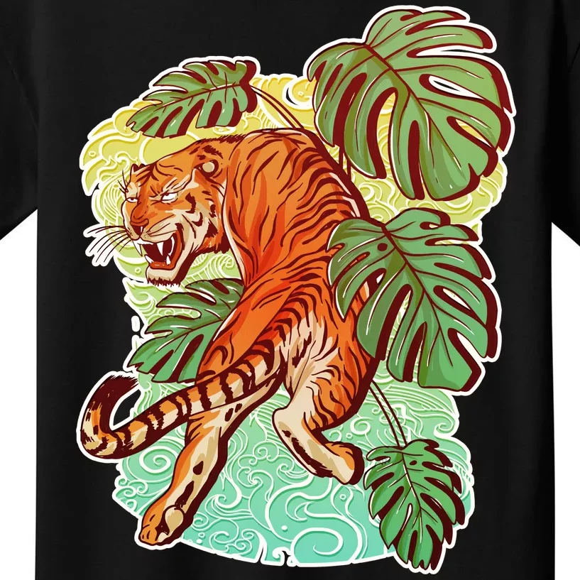 Tropical Tiger Tattoo Design Kids T-Shirt