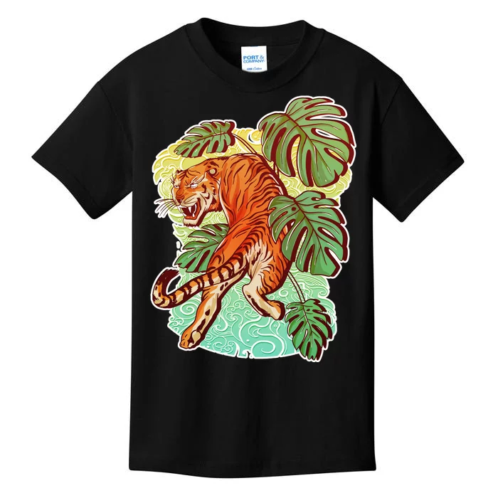 Tropical Tiger Tattoo Design Kids T-Shirt