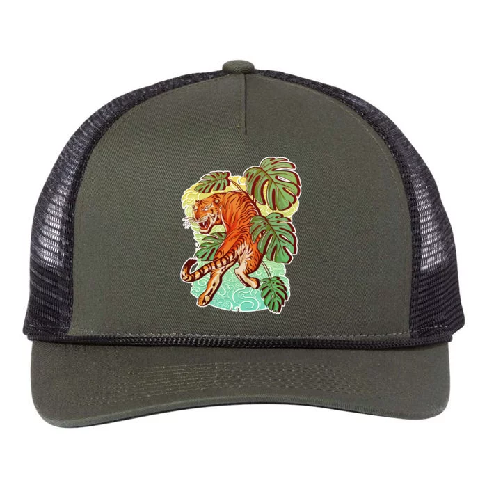 Tropical Tiger Tattoo Design Retro Rope Trucker Hat Cap