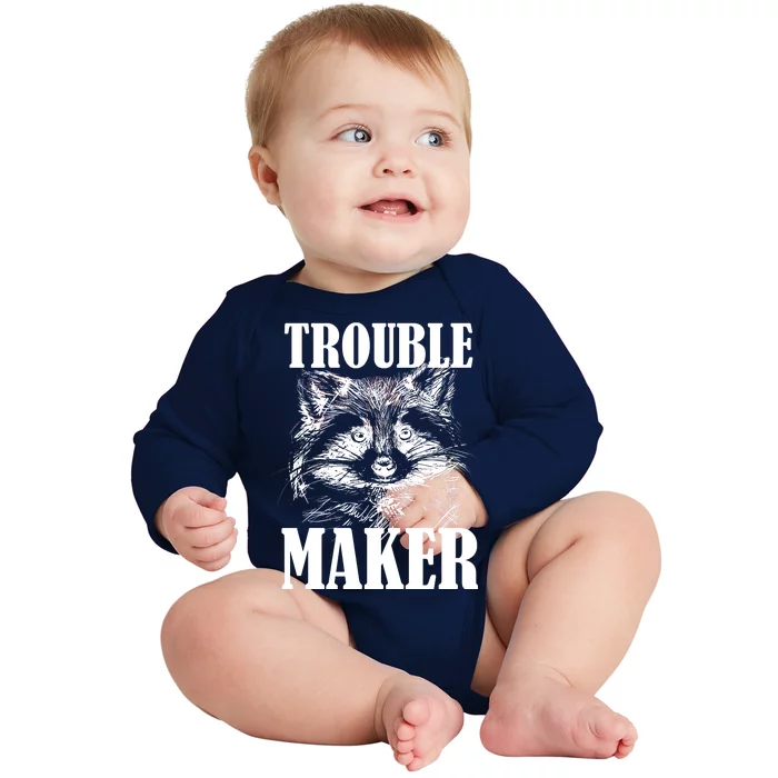 Trouble Maker Funny Raccoon Baby Long Sleeve Bodysuit