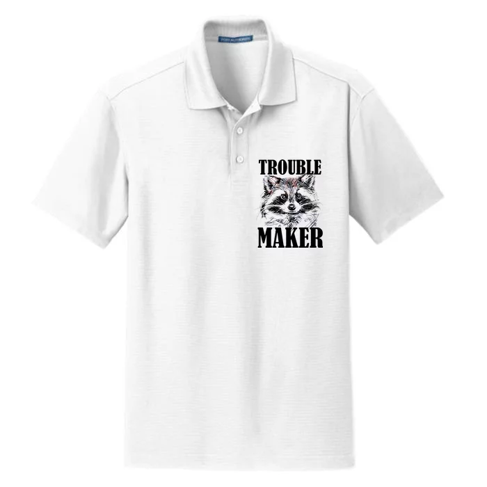 Trouble Maker Funny Raccoon Dry Zone Grid Performance Polo