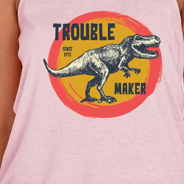 Trouble Maker T-Rex Since 1971 Women's Knotted Racerback Tank