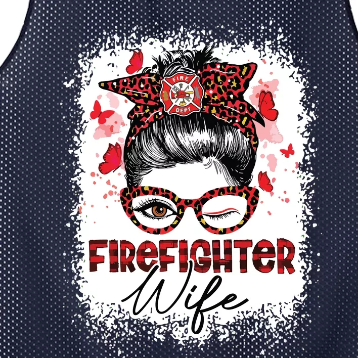 The Red Proud Firefighter Fireman Wife Messy Bun Hair Mesh Reversible Basketball Jersey Tank