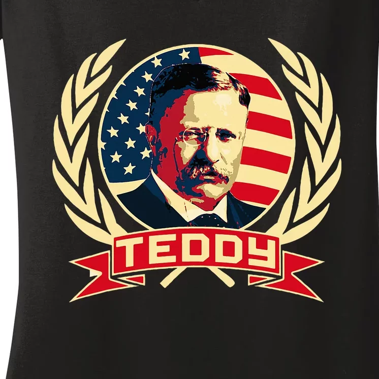 Theodore Roosevelt. President Teddy. American Stars. Women's V-Neck T-Shirt