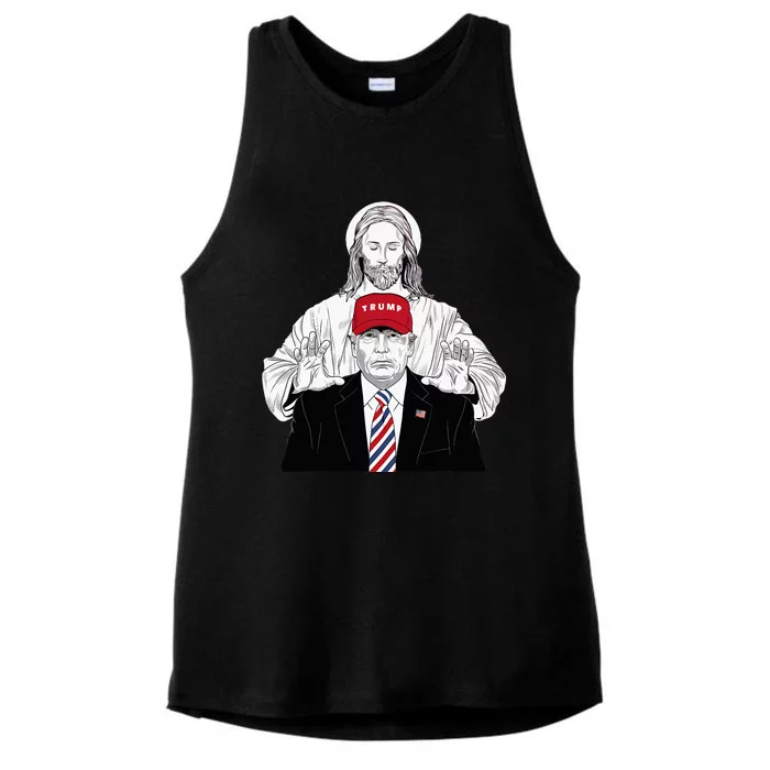 Trump Rally Protected By Jesus Patriotism And Faith Design Ladies Tri-Blend Wicking Tank