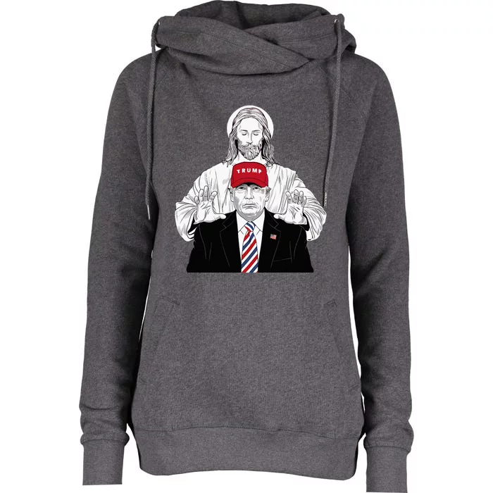 Trump Rally Protected By Jesus Patriotism And Faith Design Womens Funnel Neck Pullover Hood