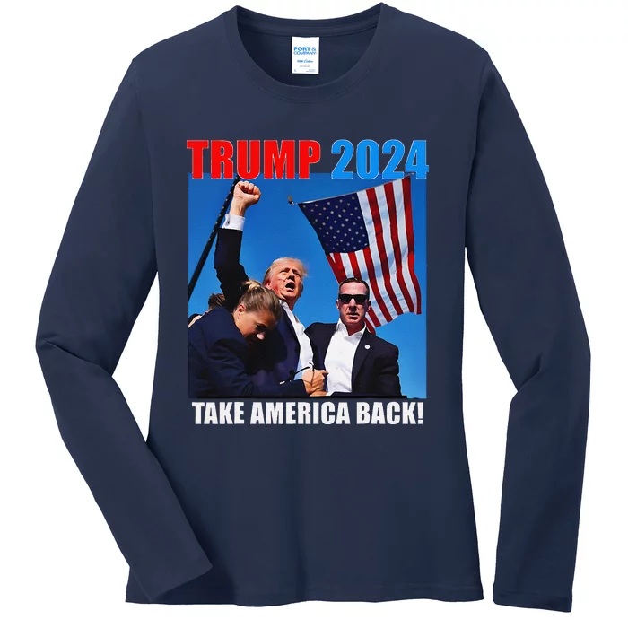 Trump Rally Pray For President Trump God Bless Trump Ladies Long Sleeve Shirt