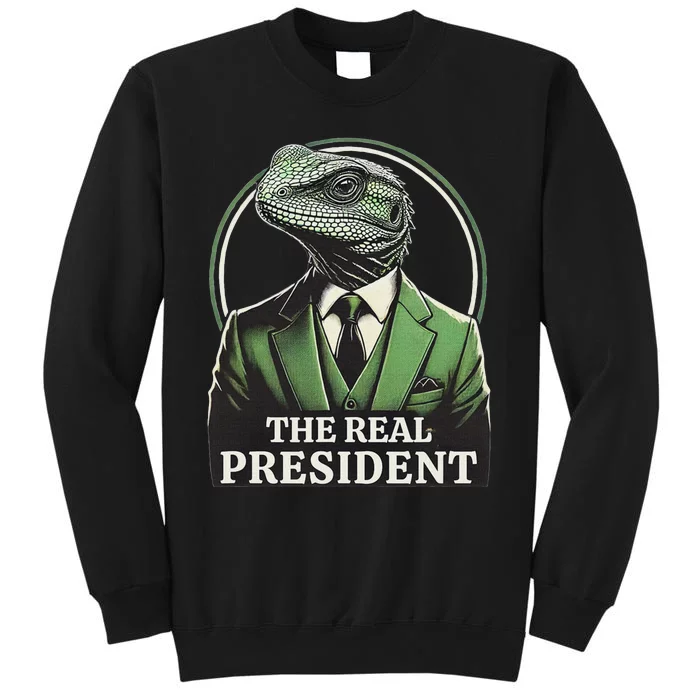 The Real President Political Humor Lizard People Tall Sweatshirt