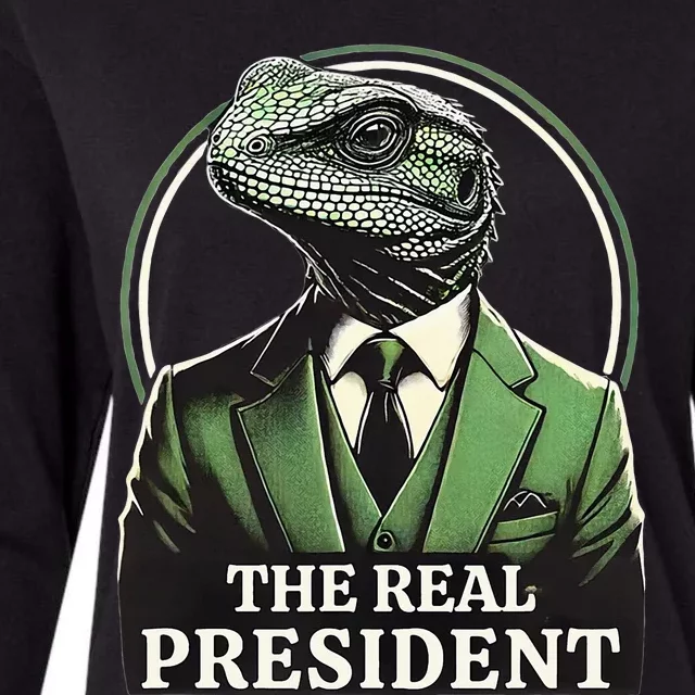 The Real President Political Humor Lizard People Womens Cotton Relaxed Long Sleeve T-Shirt