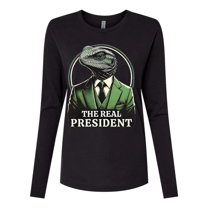 The Real President Political Humor Lizard People Womens Cotton Relaxed Long Sleeve T-Shirt