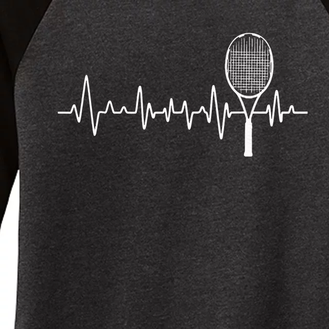 Tennis Racket Pulse Heartbeat EKG Tournament Sports Lover Women's Tri-Blend 3/4-Sleeve Raglan Shirt