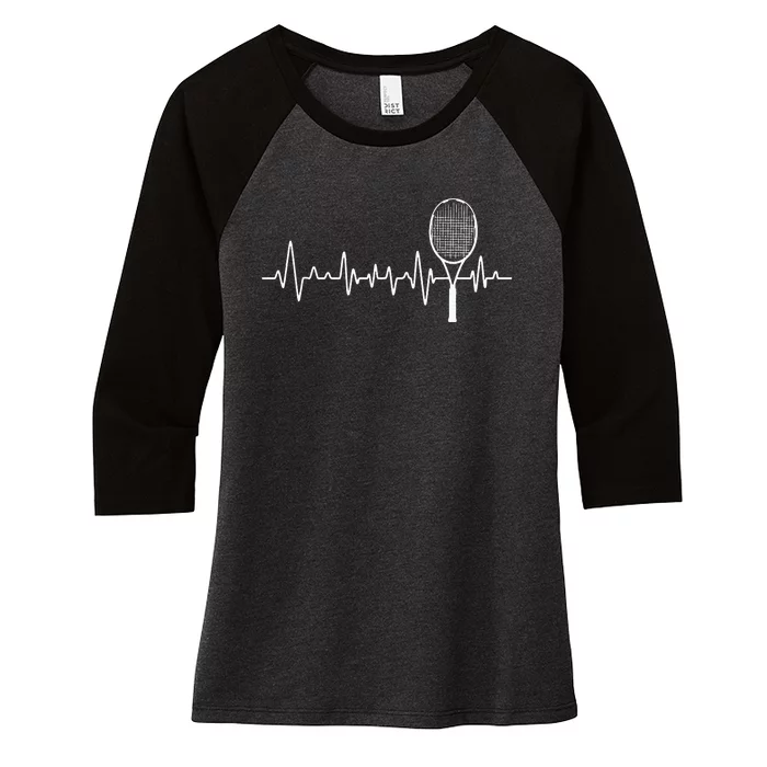 Tennis Racket Pulse Heartbeat EKG Tournament Sports Lover Women's Tri-Blend 3/4-Sleeve Raglan Shirt