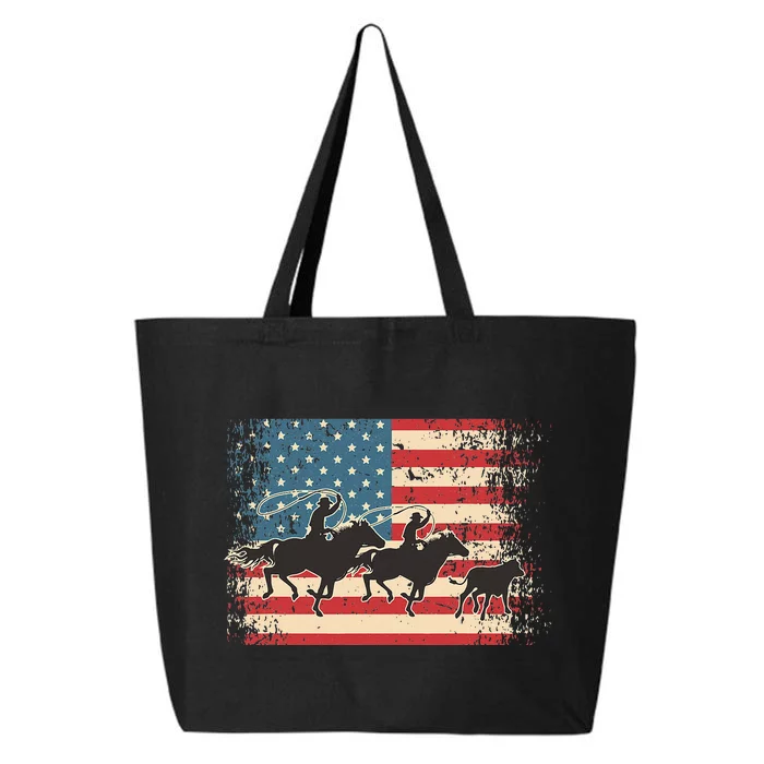 Team Roping Rodeo Horse American Usa Flag Rodeo Cowboy 25L Jumbo Tote