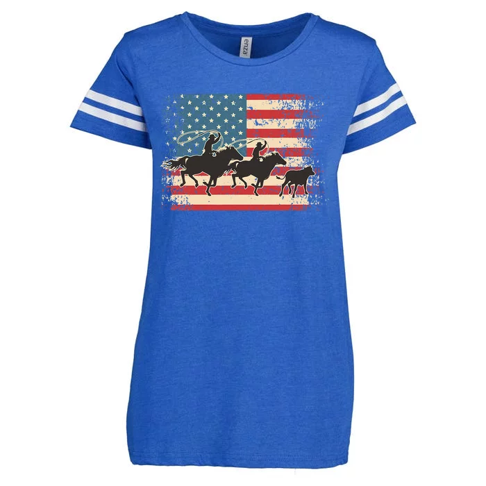 Team Roping Rodeo Horse American Usa Flag Rodeo Cowboy Enza Ladies Jersey Football T-Shirt