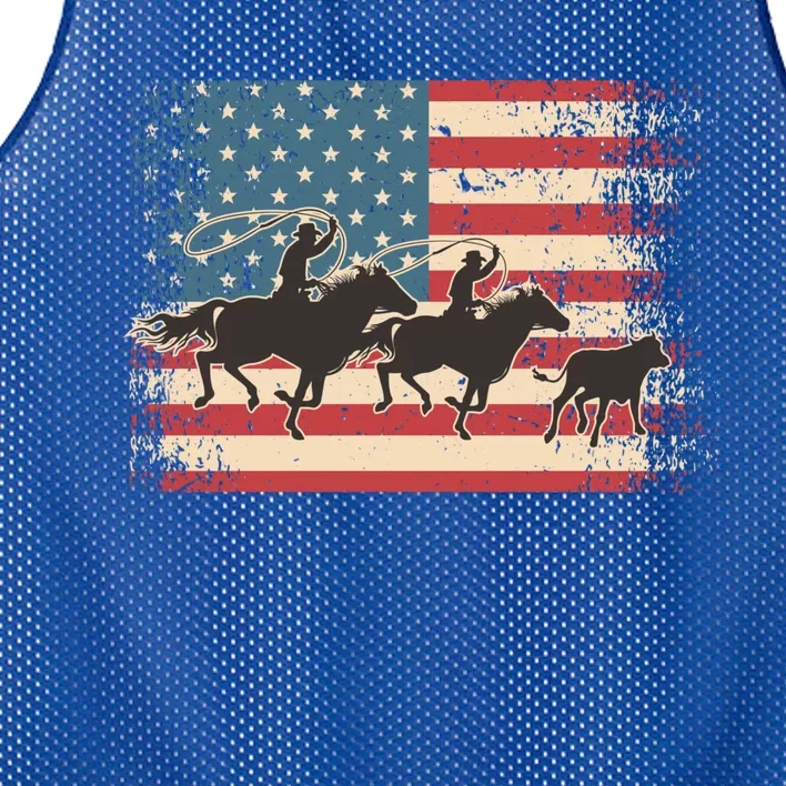 Team Roping Rodeo Horse American Usa Flag Rodeo Cowboy Mesh Reversible Basketball Jersey Tank