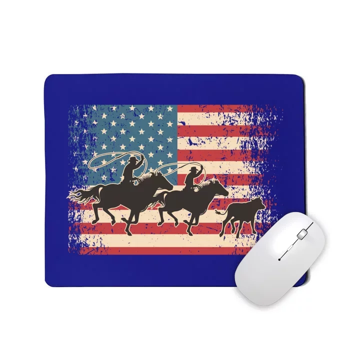 Team Roping Rodeo Horse American Usa Flag Rodeo Cowboy Mousepad