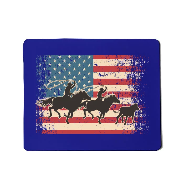 Team Roping Rodeo Horse American Usa Flag Rodeo Cowboy Mousepad