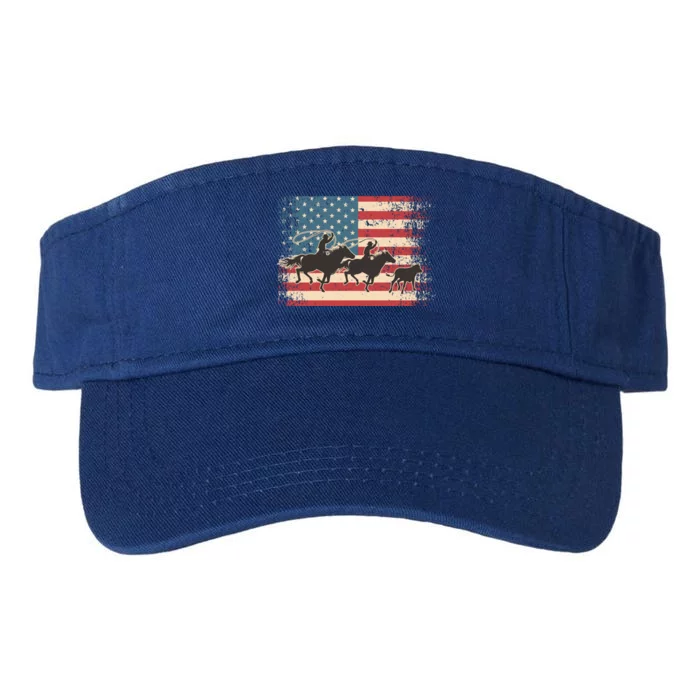 Team Roping Rodeo Horse American Usa Flag Rodeo Cowboy Valucap Bio-Washed Visor