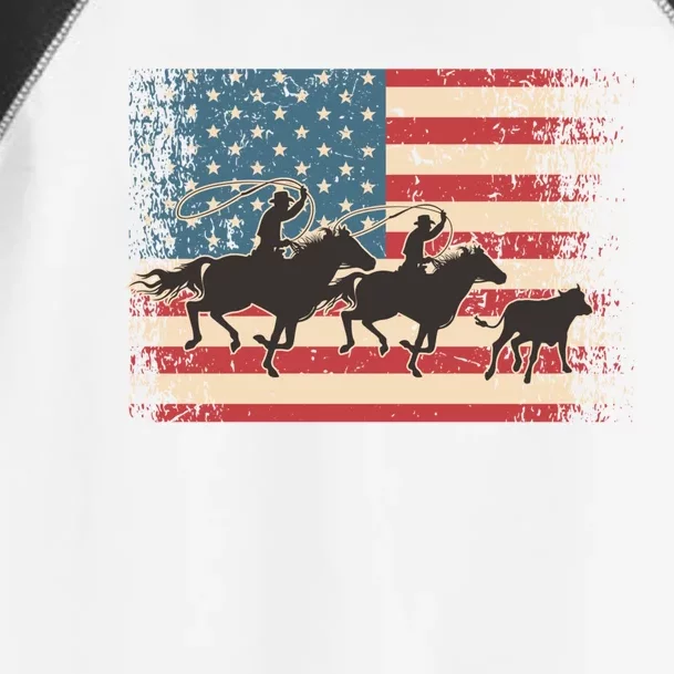 Team Roping Rodeo Horse American Usa Flag Rodeo Cowboy Toddler Fine Jersey T-Shirt