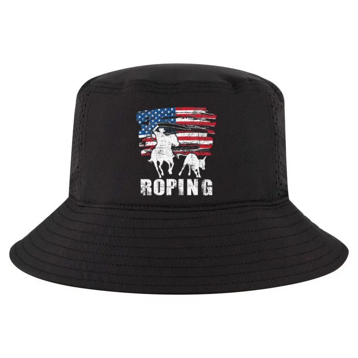 Team Roping Roper USA American Flag Header Heeler Horse Cool Comfort Performance Bucket Hat