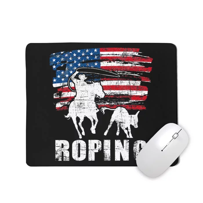 Team Roping Roper USA American Flag Header Heeler Horse Mousepad