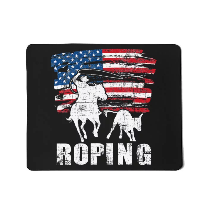 Team Roping Roper USA American Flag Header Heeler Horse Mousepad