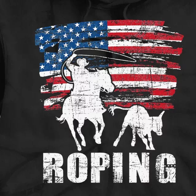 Team Roping Roper USA American Flag Header Heeler Horse Tie Dye Hoodie