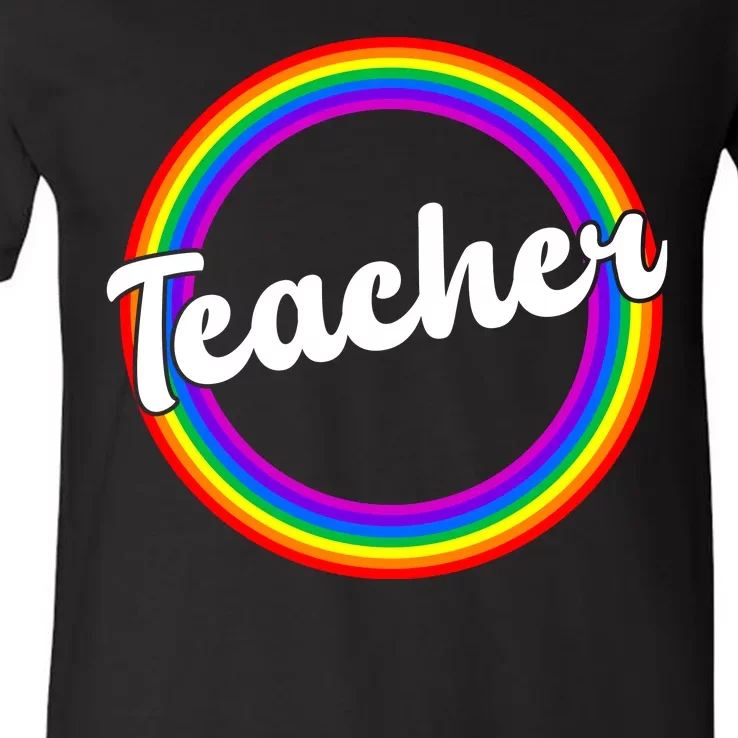 Teacher Rainbow Retro Gift For Teacher V-Neck T-Shirt