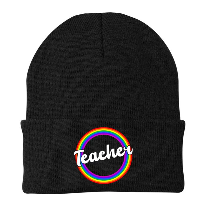 Teacher Rainbow Retro Gift For Teacher Knit Cap Winter Beanie