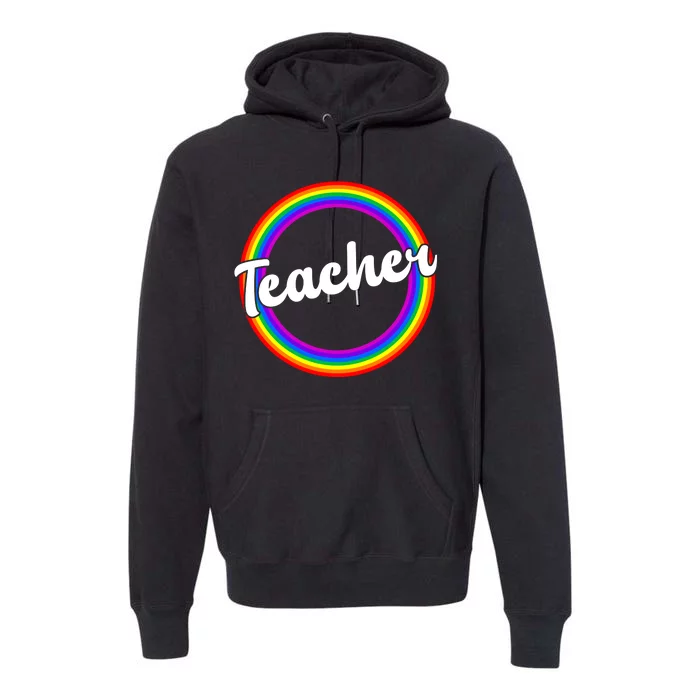 Teacher Rainbow Retro Gift For Teacher Premium Hoodie