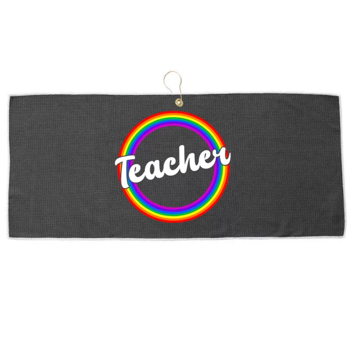 Teacher Rainbow Retro Gift For Teacher Large Microfiber Waffle Golf Towel