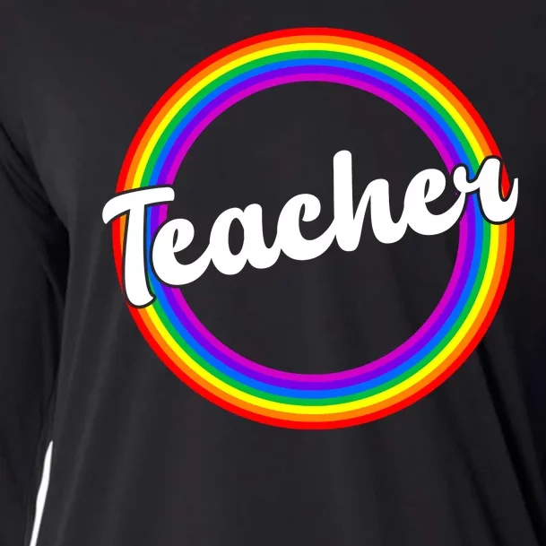 Teacher Rainbow Retro Gift For Teacher Cooling Performance Long Sleeve Crew