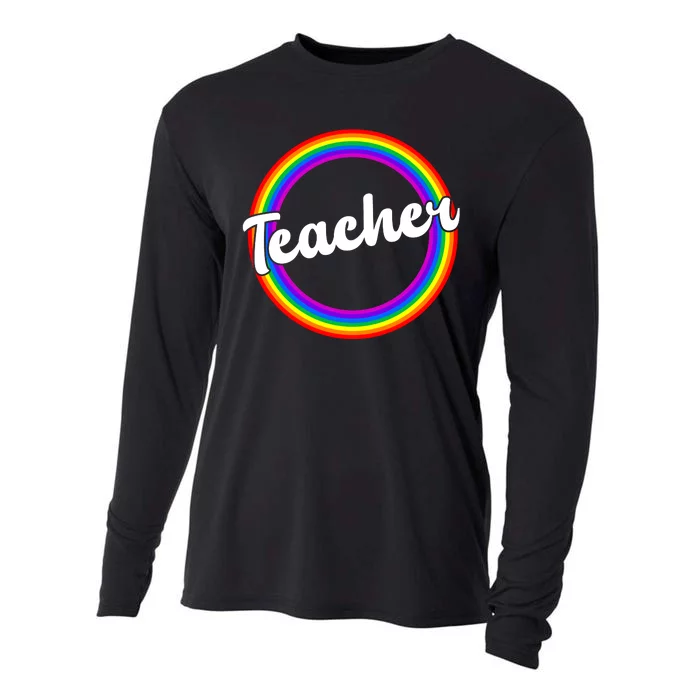 Teacher Rainbow Retro Gift For Teacher Cooling Performance Long Sleeve Crew