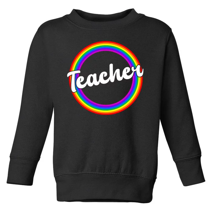 Teacher Rainbow Retro Gift For Teacher Toddler Sweatshirt