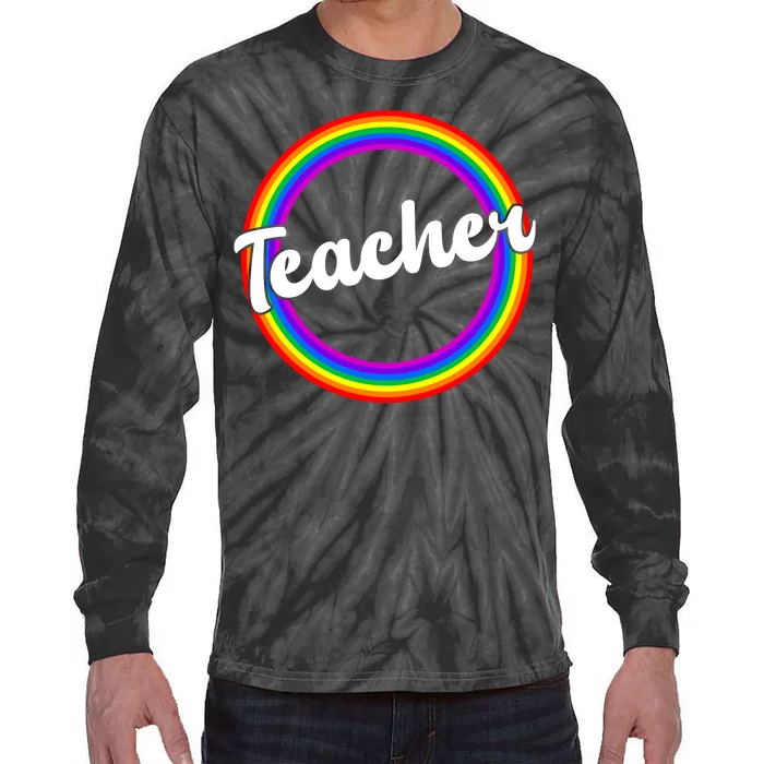 Teacher Rainbow Retro Gift For Teacher Tie-Dye Long Sleeve Shirt