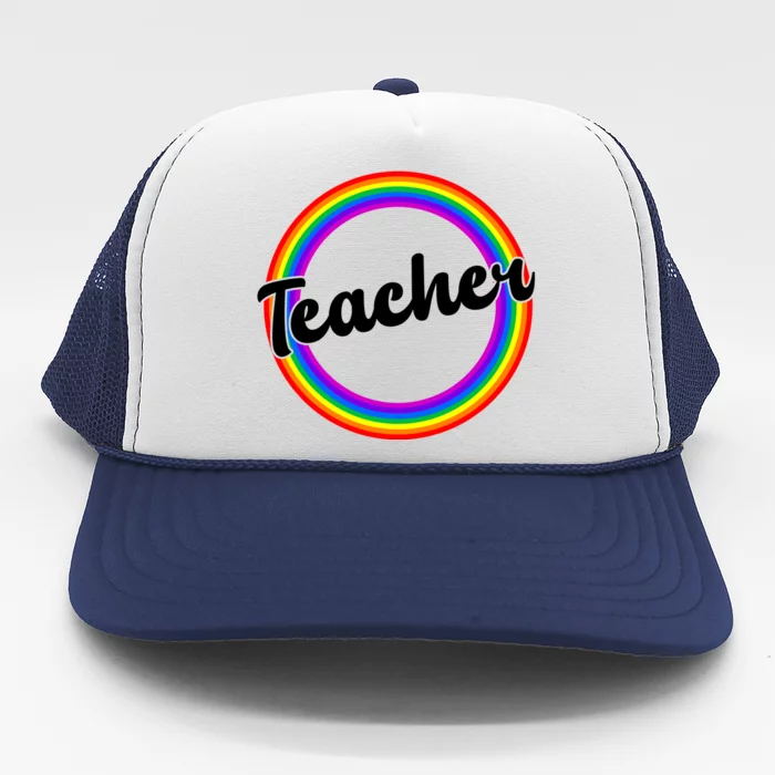 Teacher Rainbow Retro Gift For Teacher Trucker Hat