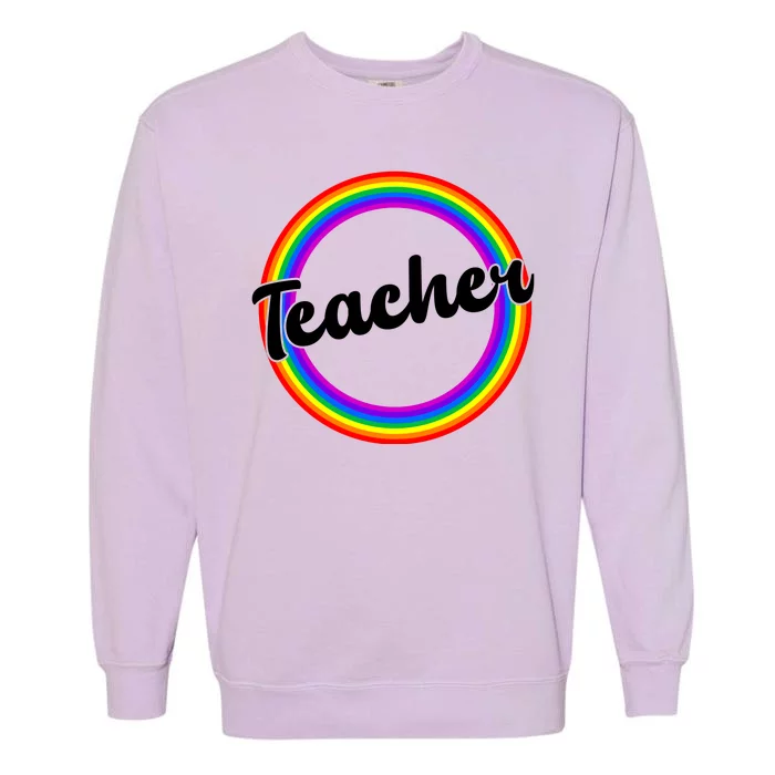 Teacher Rainbow Retro Gift For Teacher Garment-Dyed Sweatshirt