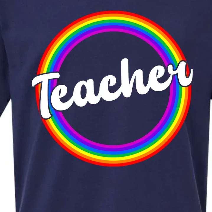 Teacher Rainbow Retro Gift For Teacher Sueded Cloud Jersey T-Shirt