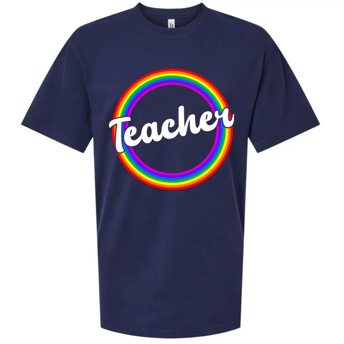 Teacher Rainbow Retro Gift For Teacher Sueded Cloud Jersey T-Shirt