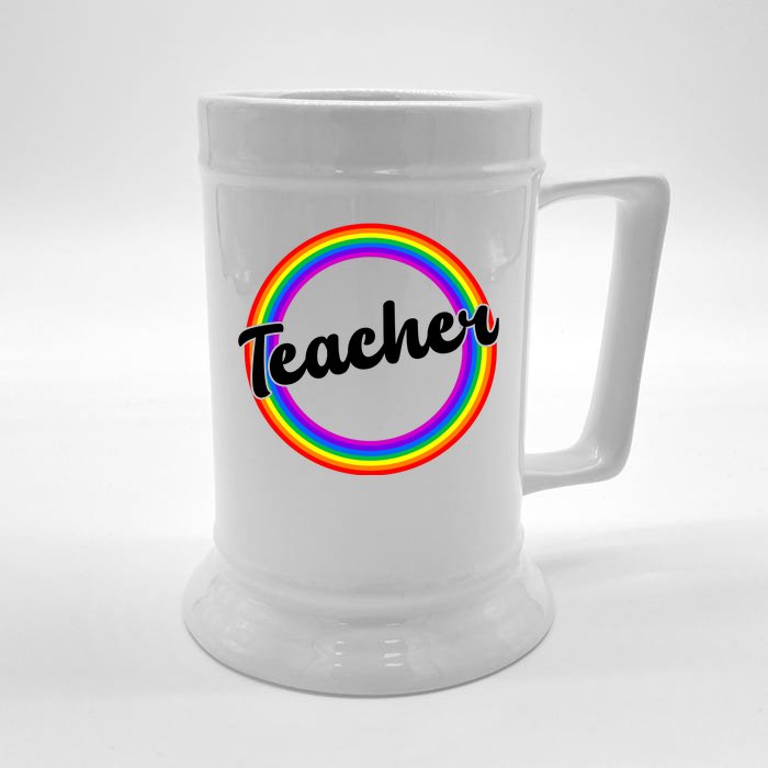 Teacher Rainbow Retro Gift For Teacher Front & Back Beer Stein