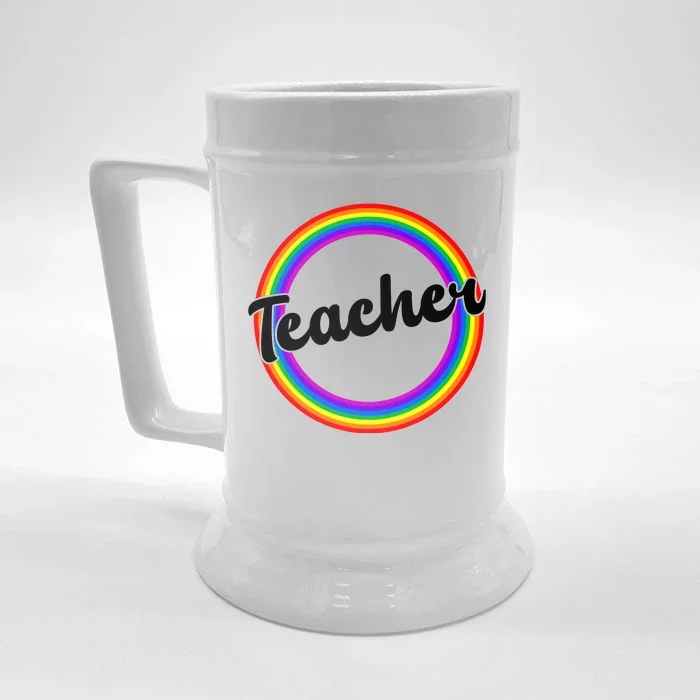 Teacher Rainbow Retro Gift For Teacher Front & Back Beer Stein