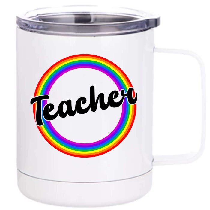 Teacher Rainbow Retro Gift For Teacher Front & Back 12oz Stainless Steel Tumbler Cup