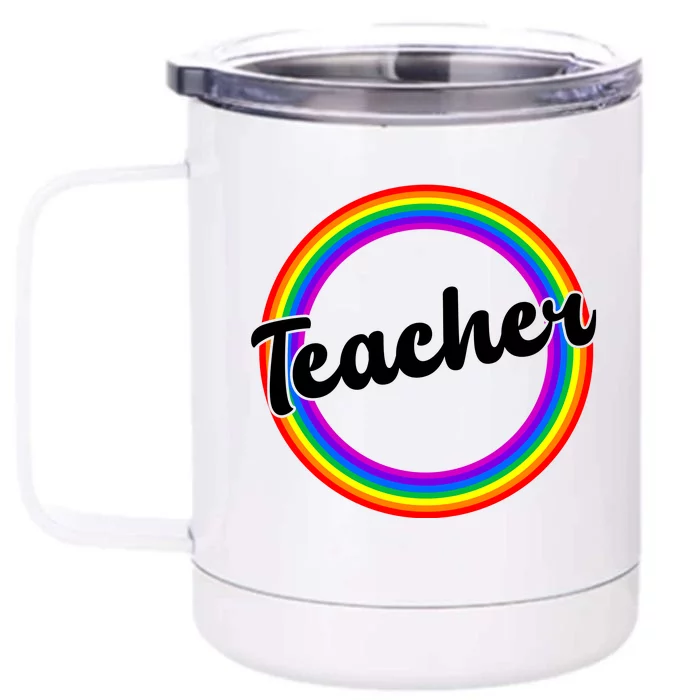 Teacher Rainbow Retro Gift For Teacher Front & Back 12oz Stainless Steel Tumbler Cup