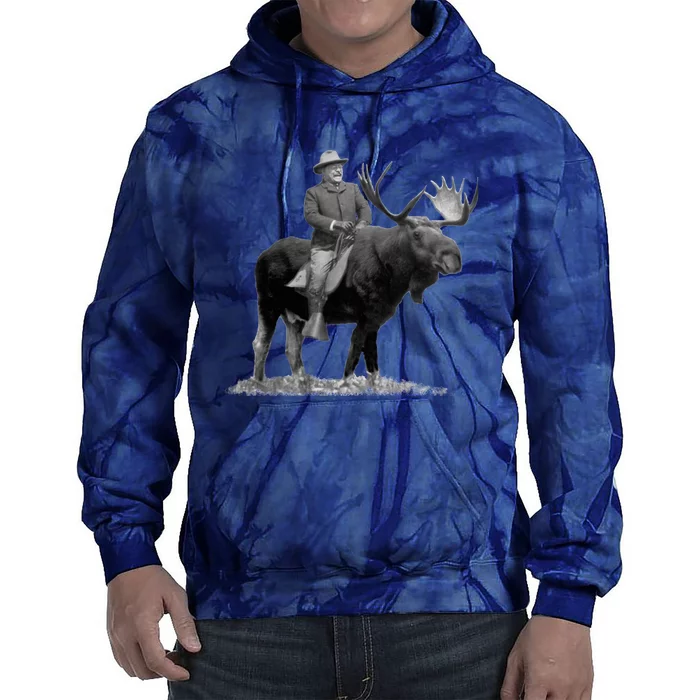 Teddy Roosevelt Riding A Bull Moose Tie Dye Hoodie