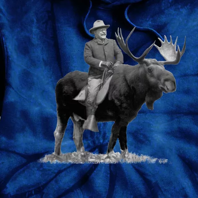 Teddy Roosevelt Riding A Bull Moose Tie Dye Hoodie