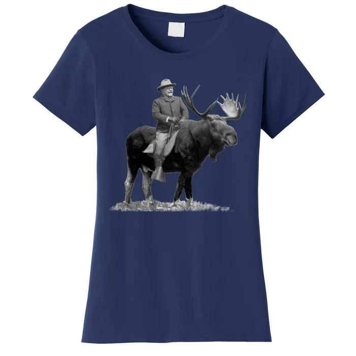 Teddy Roosevelt Riding A Bull Moose Women's T-Shirt